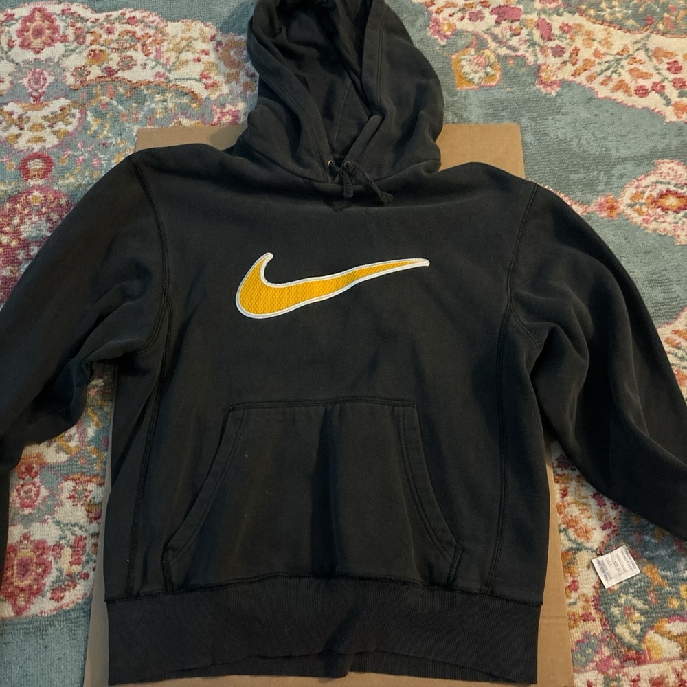 Nike Kids Black Hoodie with Yellow Logo
